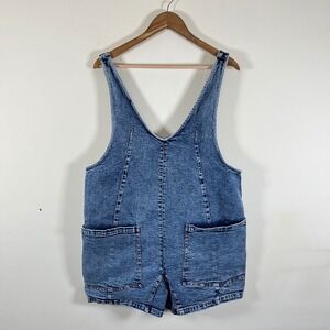 Better Be Denim Short Overalls Acid Wash Loose Scoop Neckline Pockets Medium